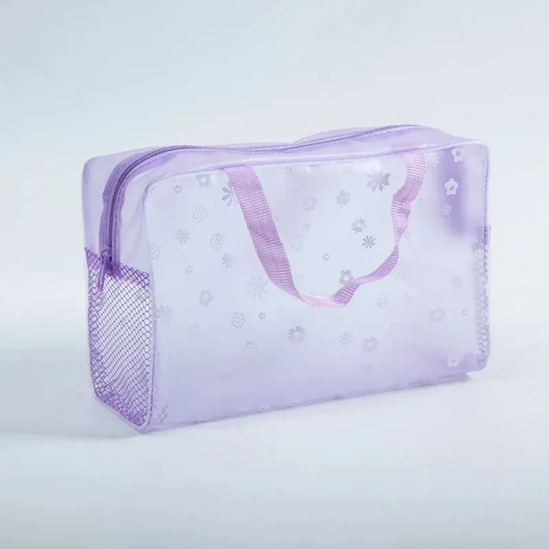 1 Pc PVC Transparent Cosmetic Bag Clear Makeup Bag for Women Girl Waterproof Zipper Travel Handbag Toiletry Storage Solution