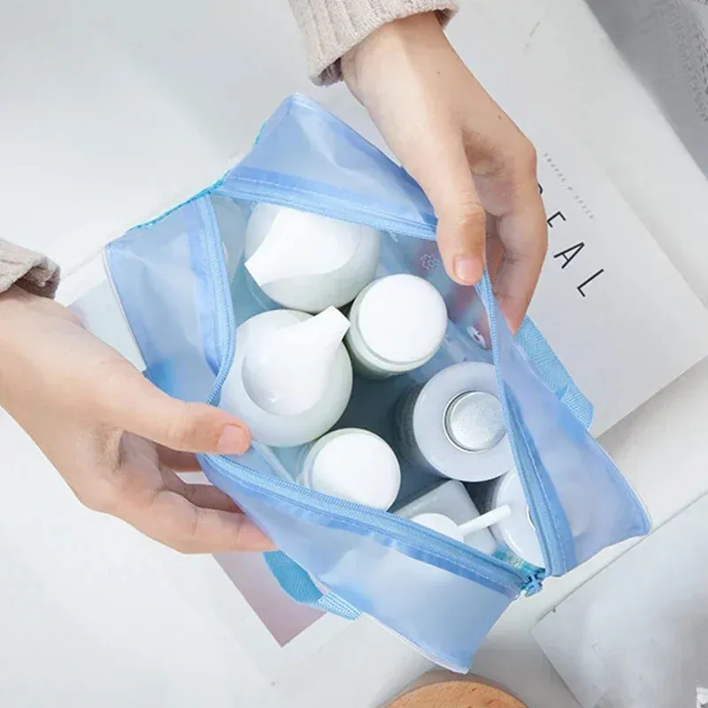 1 Pc PVC Transparent Cosmetic Bag Clear Makeup Bag for Women Girl Waterproof Zipper Travel Handbag Toiletry Storage Solution