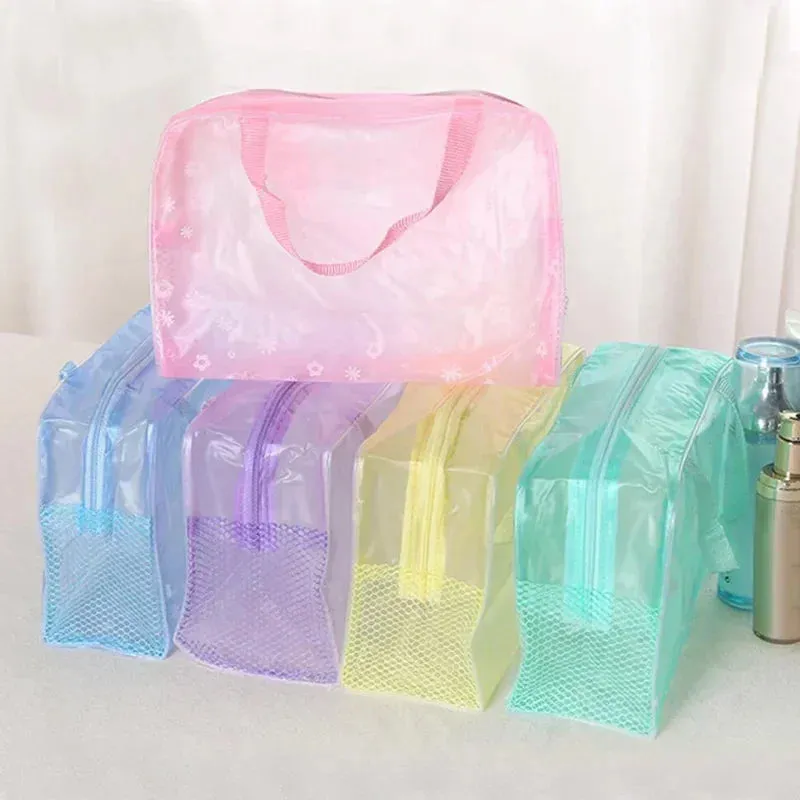 1 Pc PVC Transparent Cosmetic Bag Clear Makeup Bag for Women Girl Waterproof Zipper Travel Handbag Toiletry Storage Solution