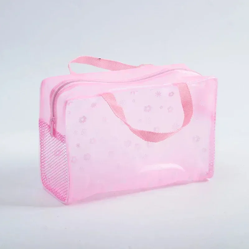 1 Pc PVC Transparent Cosmetic Bag Clear Makeup Bag for Women Girl Waterproof Zipper Travel Handbag Toiletry Storage Solution
