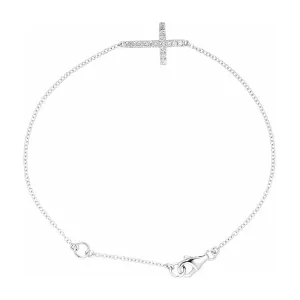 14K White Gold Diamond Cross Bracelet