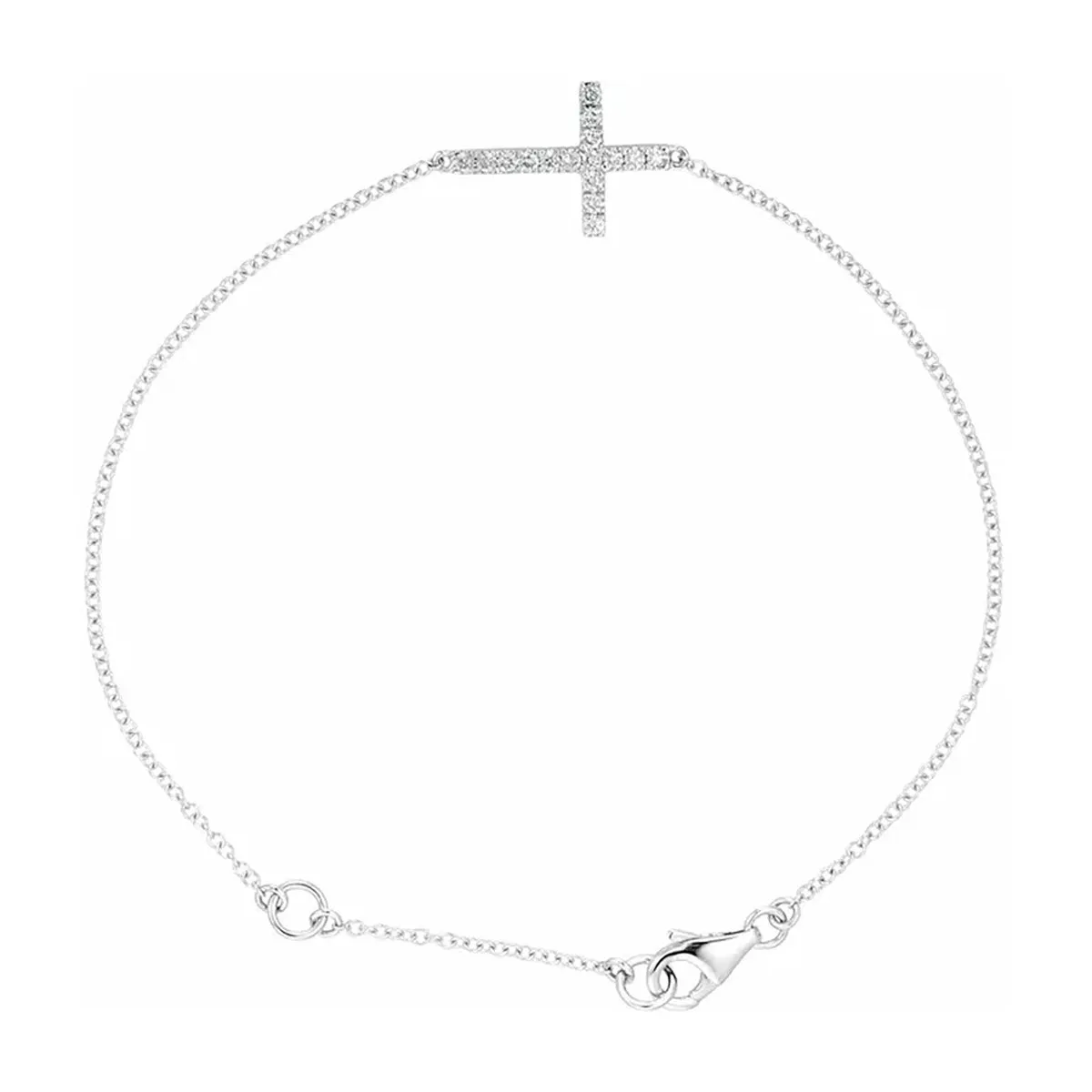 14K White Gold Diamond Cross Bracelet