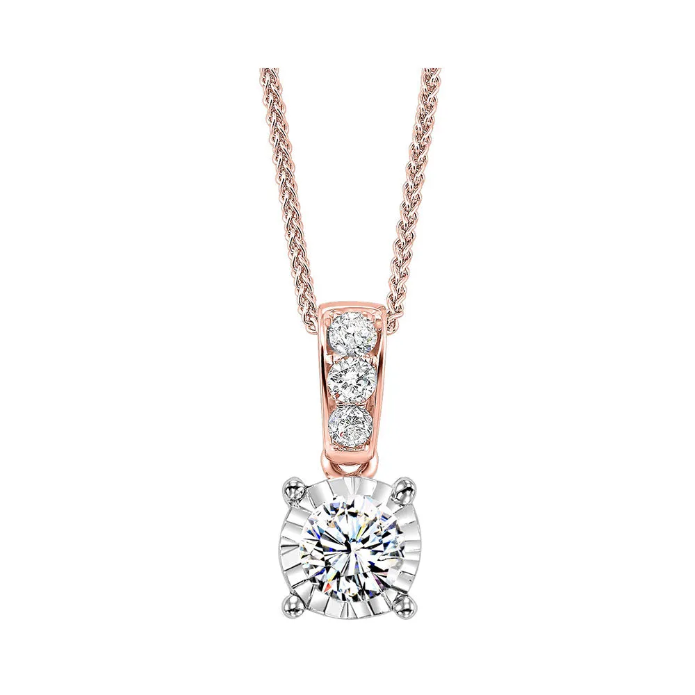 14KT Pink Gold & Diamond Solitaire Pendant -  1/9 ctw