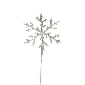 17cm Silver Glitter Snowflake with Stem