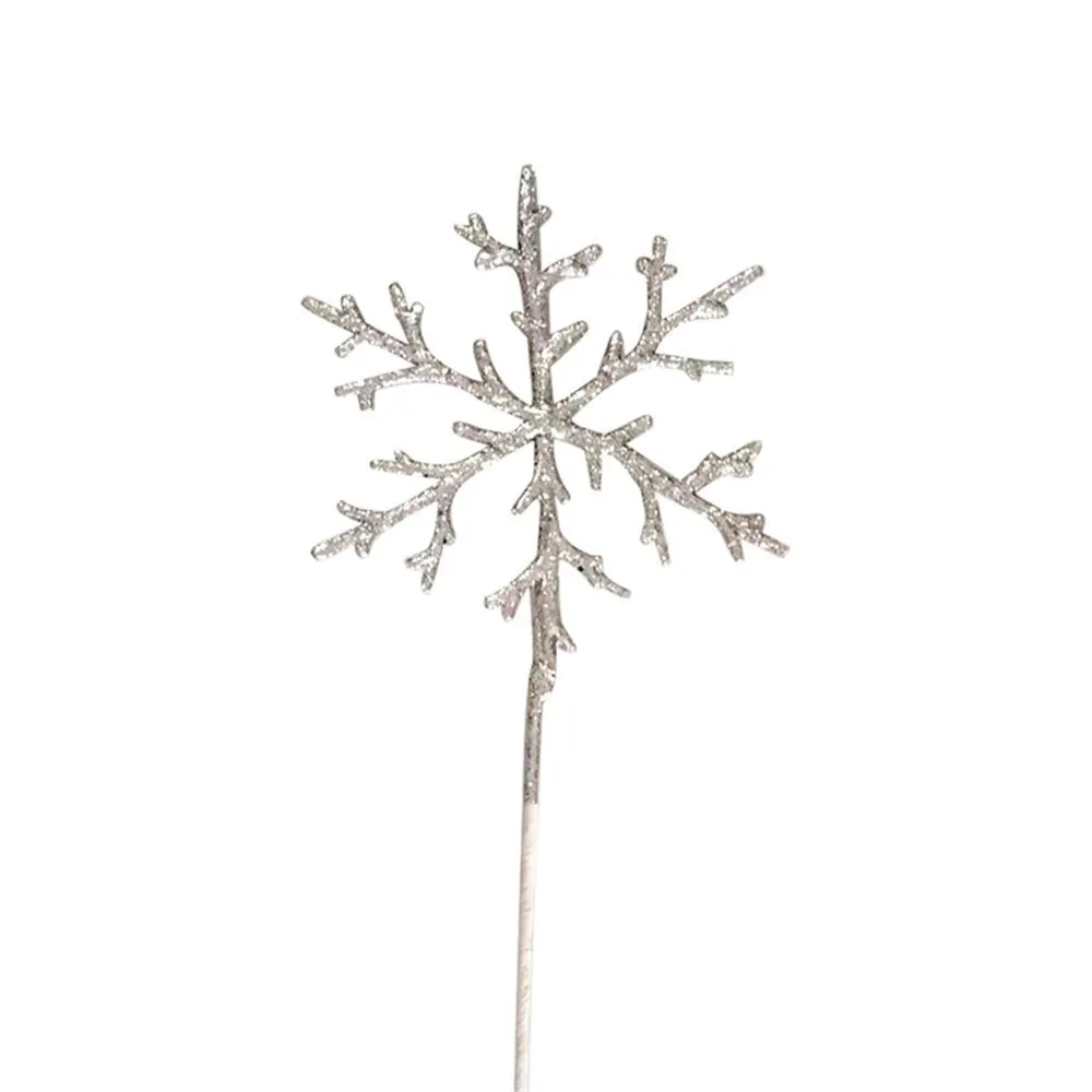 17cm Silver Glitter Snowflake with Stem