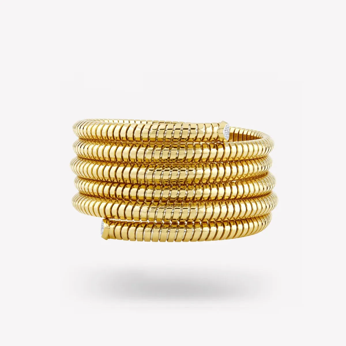 18K YELLOW GOLD 14 FULL CUT=0.08CT TRISOLA BANGLE BRACELET SIZE MEDIUM