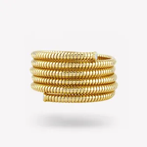 18K YELLOW GOLD 14 FULL CUT=0.08CT TRISOLA BANGLE BRACELET SIZE MEDIUM