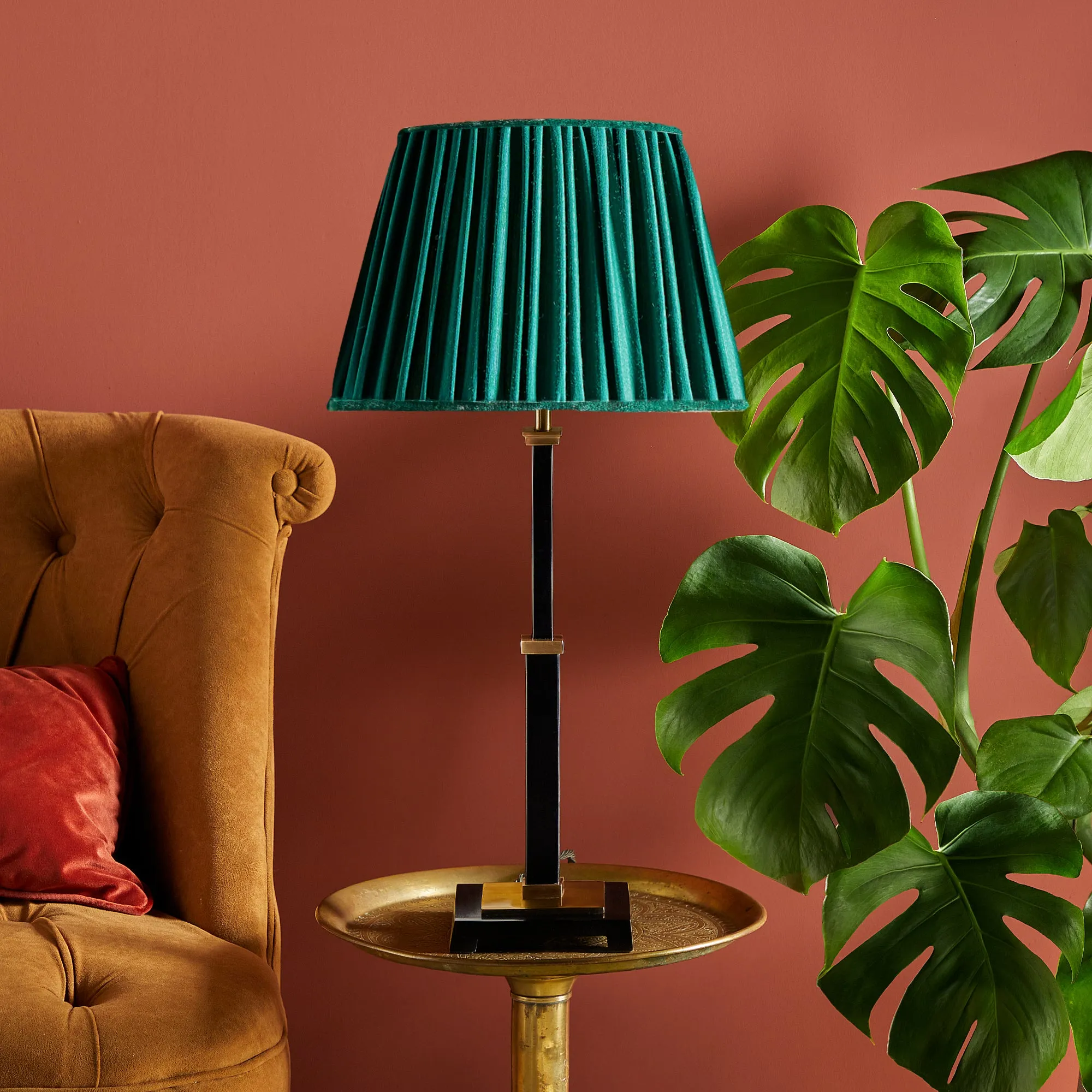 25cm tall tapered gathered lampshade in jade taj silk