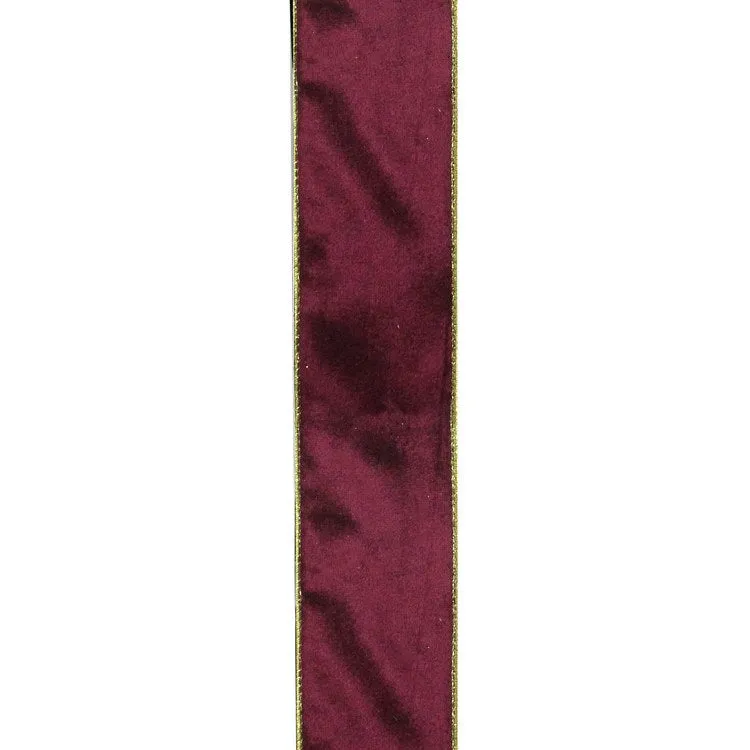 2.5" x 10 Yards Solid Wine Red Gold Wired Christmas Craft Ribbon