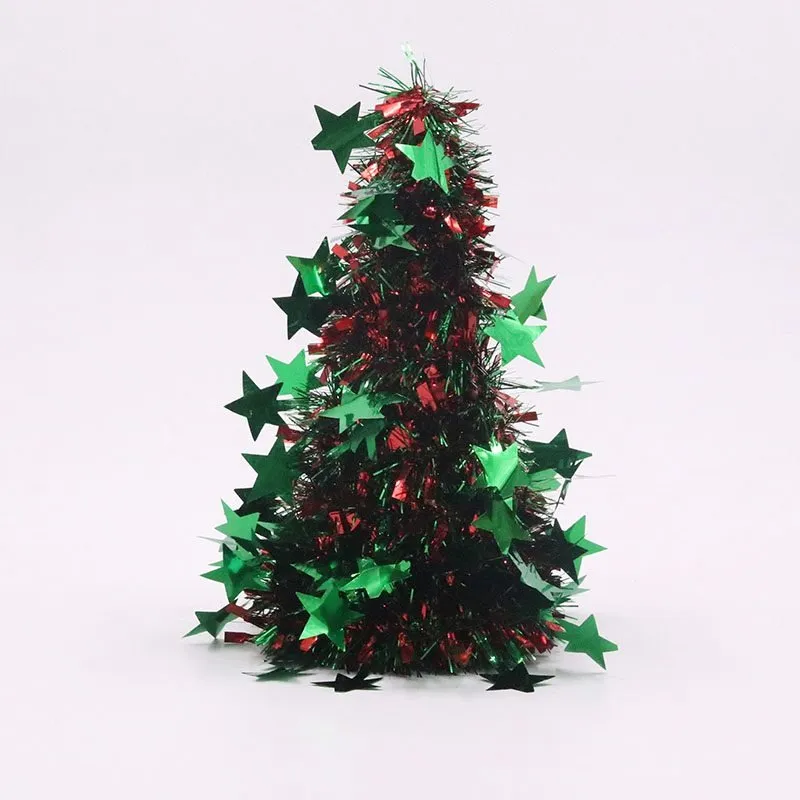 26cm Red & Green Starburst Christmas Tinsel Tree