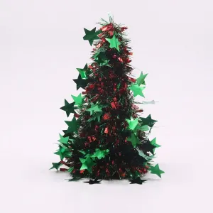 26cm Red & Green Starburst Christmas Tinsel Tree