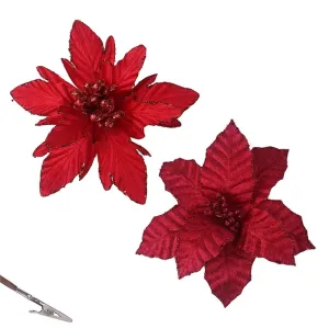 26cm Red Artificial Poinsettia with Clip