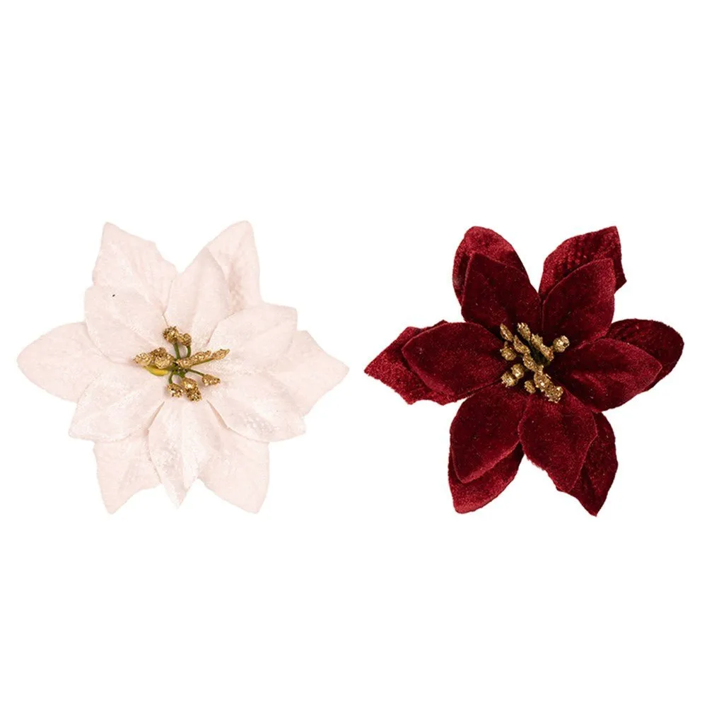 2pk Artificial Poinsettia with Clip 12cm