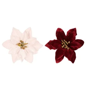 2pk Artificial Poinsettia with Clip 12cm