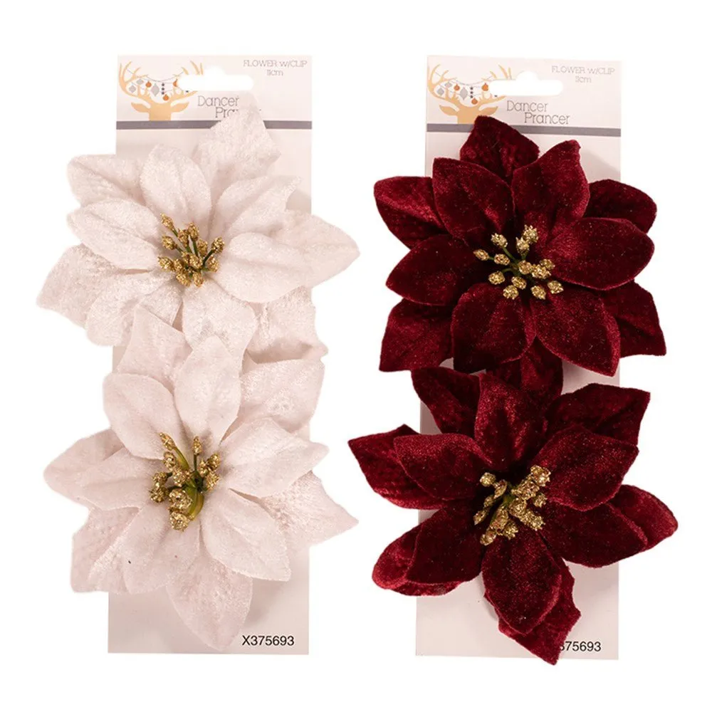 2pk Artificial Poinsettia with Clip 12cm
