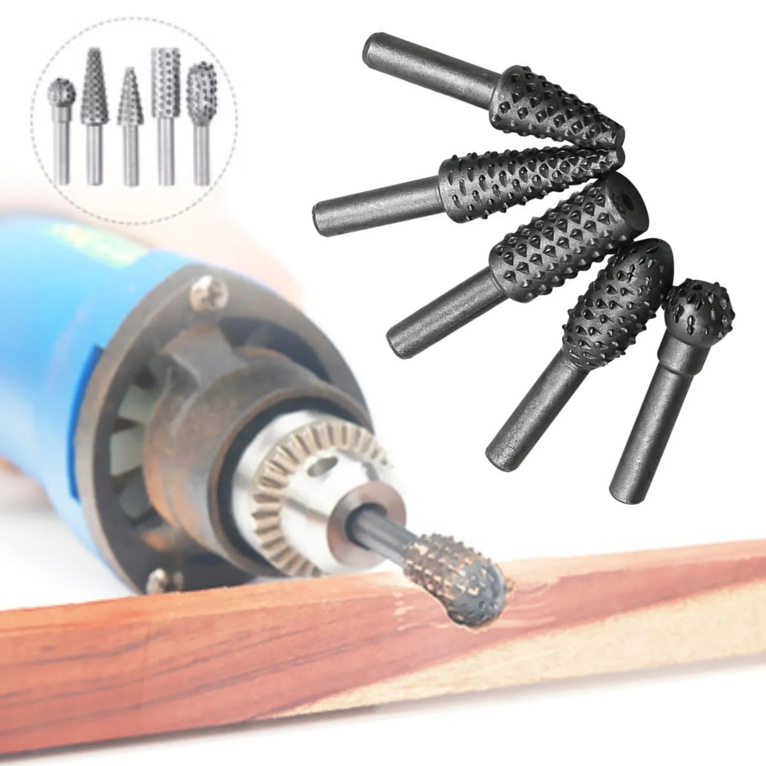 5pcs Steel Rotary Rasp File 1/4" Shank Woodworking Hand Tool