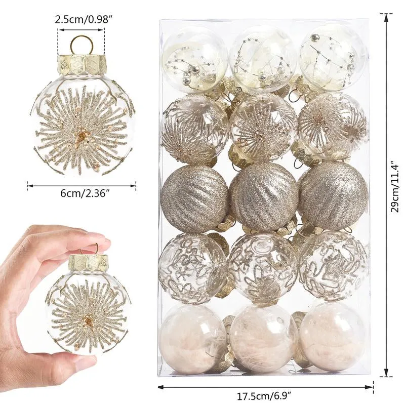 60MM/2.36" Christmas Ball Ornaments, 30PCS Shatterproof Decorative Hanging Ball Ornament with Stuffed Delicate Decorations, Xmas Tree Balls for Halloween Holiday Party(Champagne Gold) Christmas Ball