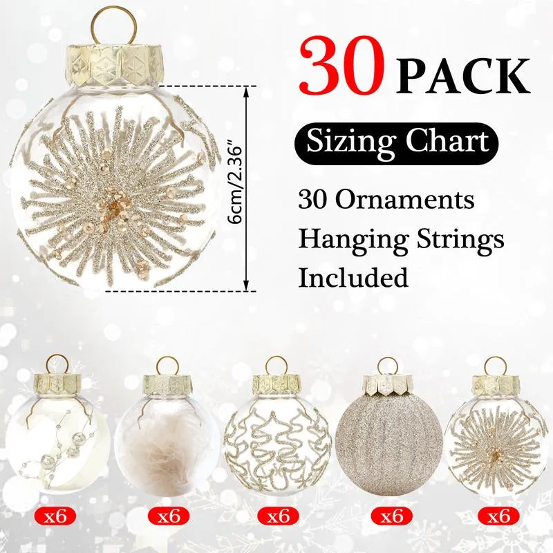 60MM/2.36" Christmas Ball Ornaments, 30PCS Shatterproof Decorative Hanging Ball Ornament with Stuffed Delicate Decorations, Xmas Tree Balls for Halloween Holiday Party(Champagne Gold) Christmas Ball