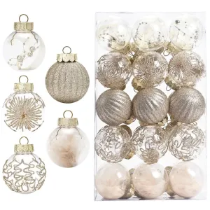60MM/2.36" Christmas Ball Ornaments, 30PCS Shatterproof Decorative Hanging Ball Ornament with Stuffed Delicate Decorations, Xmas Tree Balls for Halloween Holiday Party(Champagne Gold) Christmas Ball
