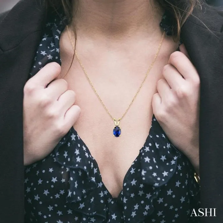 6x4MM Oval Cut Sapphire Pendant in 14K Yellow Gold with Chain