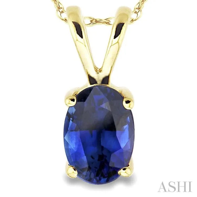 6x4MM Oval Cut Sapphire Pendant in 14K Yellow Gold with Chain