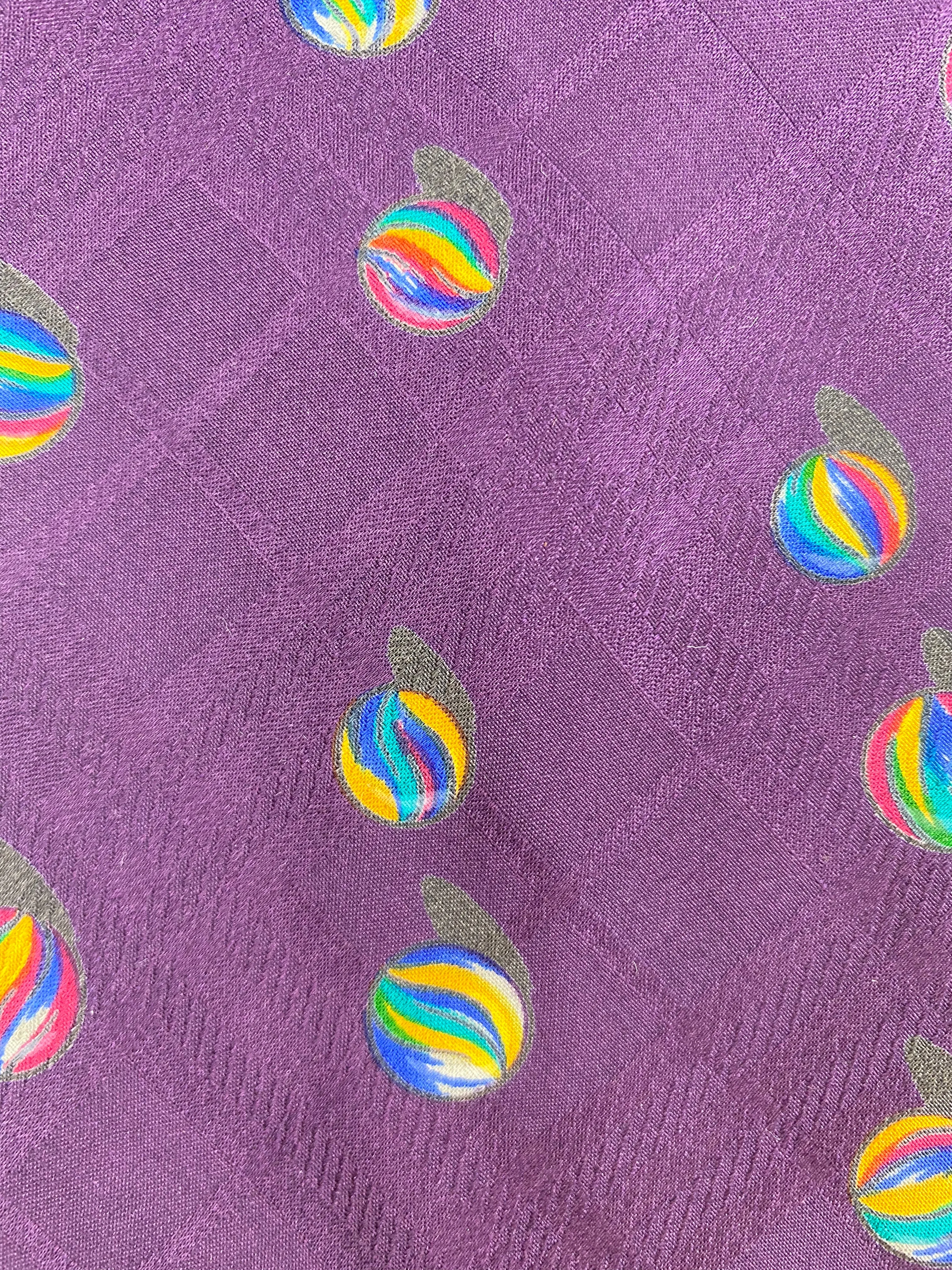 90s Deadstock Silk Necktie, Men's Vintage Purple Tie With Marbles Pattern, NOS