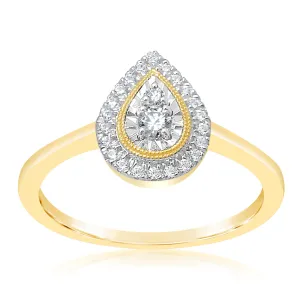 9ct Yellow Gold Pear Shape 1/5 Carat Diamond  Ring with 24 Brilliant Diamonds