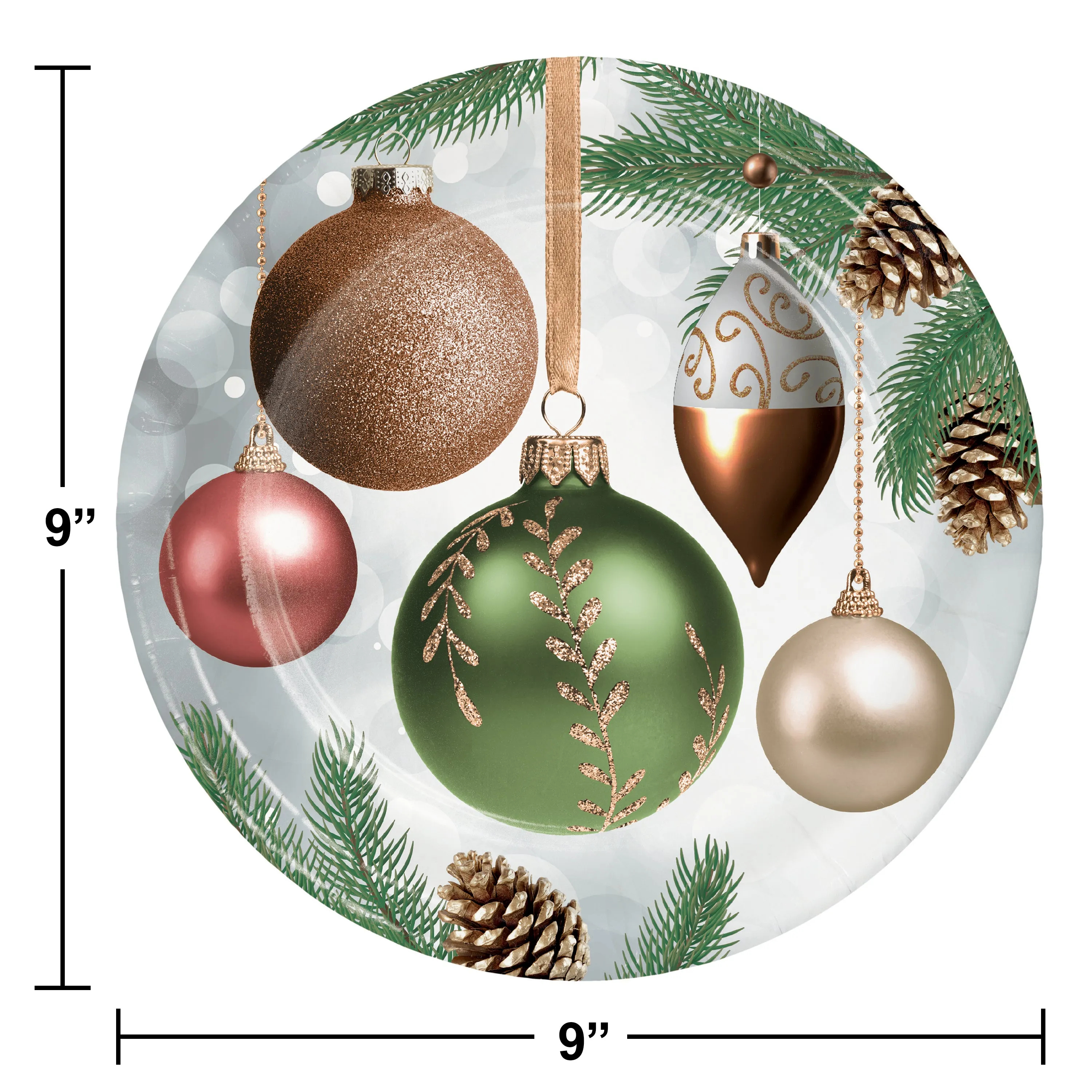 9" Round Dazzling Ornaments Paper Plates