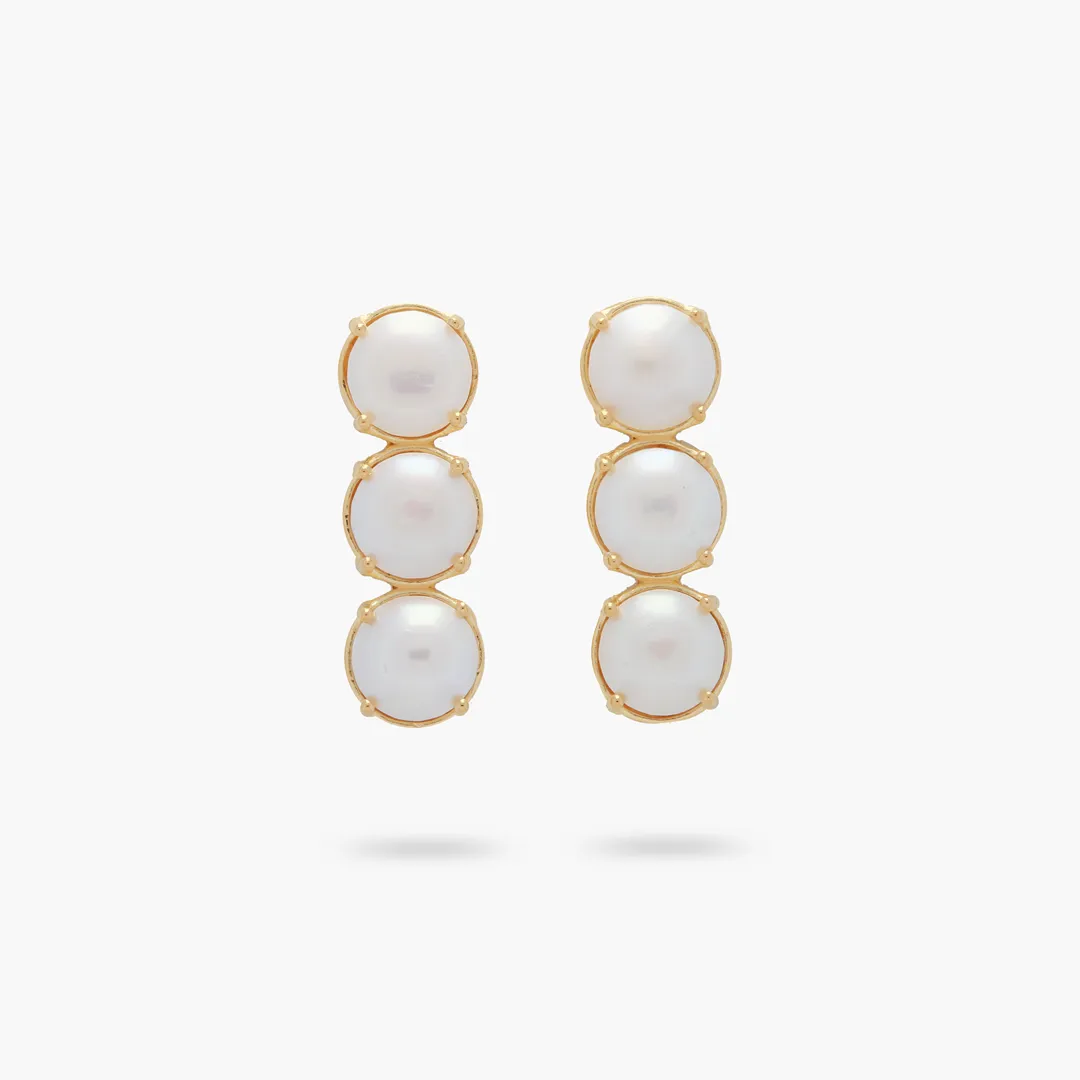 Amare Wear Triple Freshwater Pearl Statement Earrings