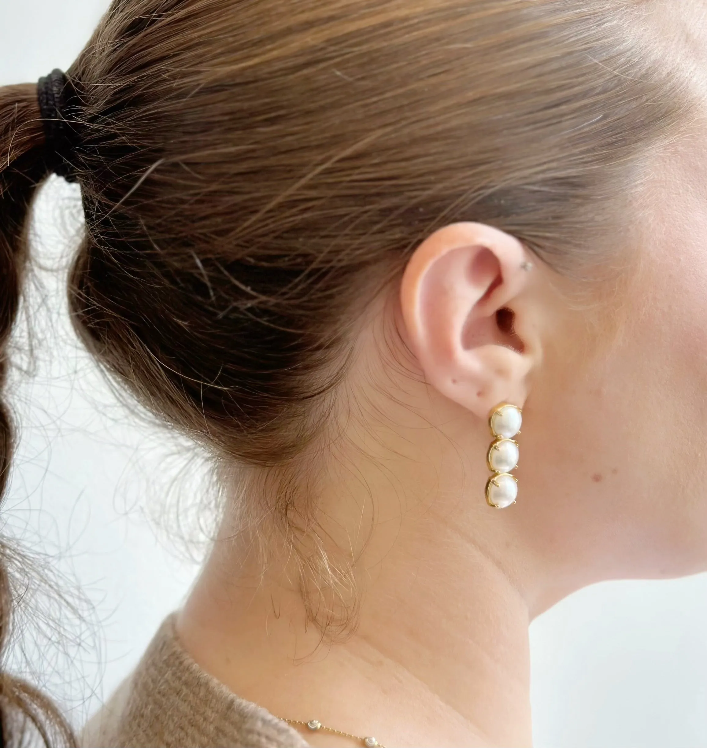 Amare Wear Triple Freshwater Pearl Statement Earrings