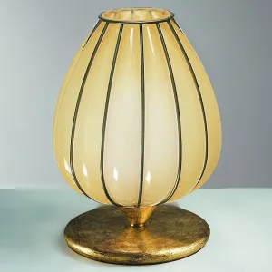 Antiqued Amber Murano Glass Table Light With Gold Leaf Fame