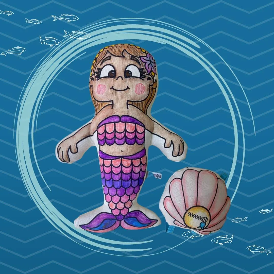 Arts and Crafts | Mermaid with Mini Shell Backpack Coloring Doll | Kiboo Kids