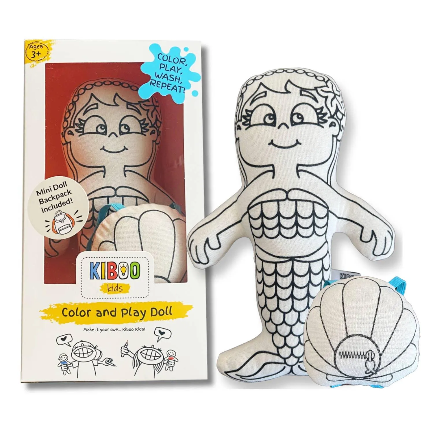 Arts and Crafts | Mermaid with Mini Shell Backpack Coloring Doll | Kiboo Kids