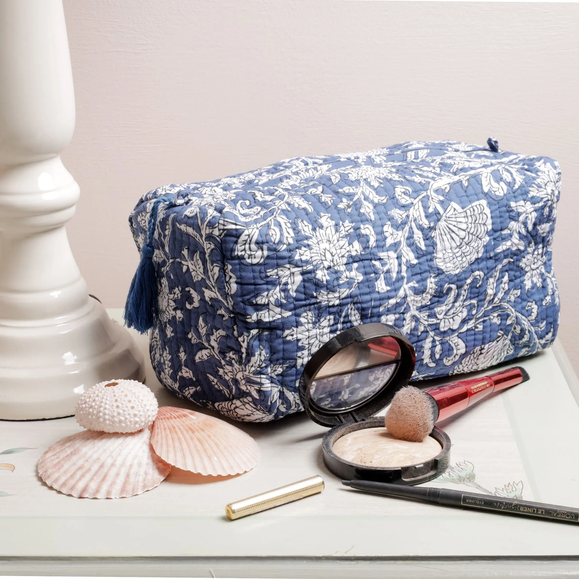 Atlantic Blue Seashell Flower Cosmetic Bag - Small