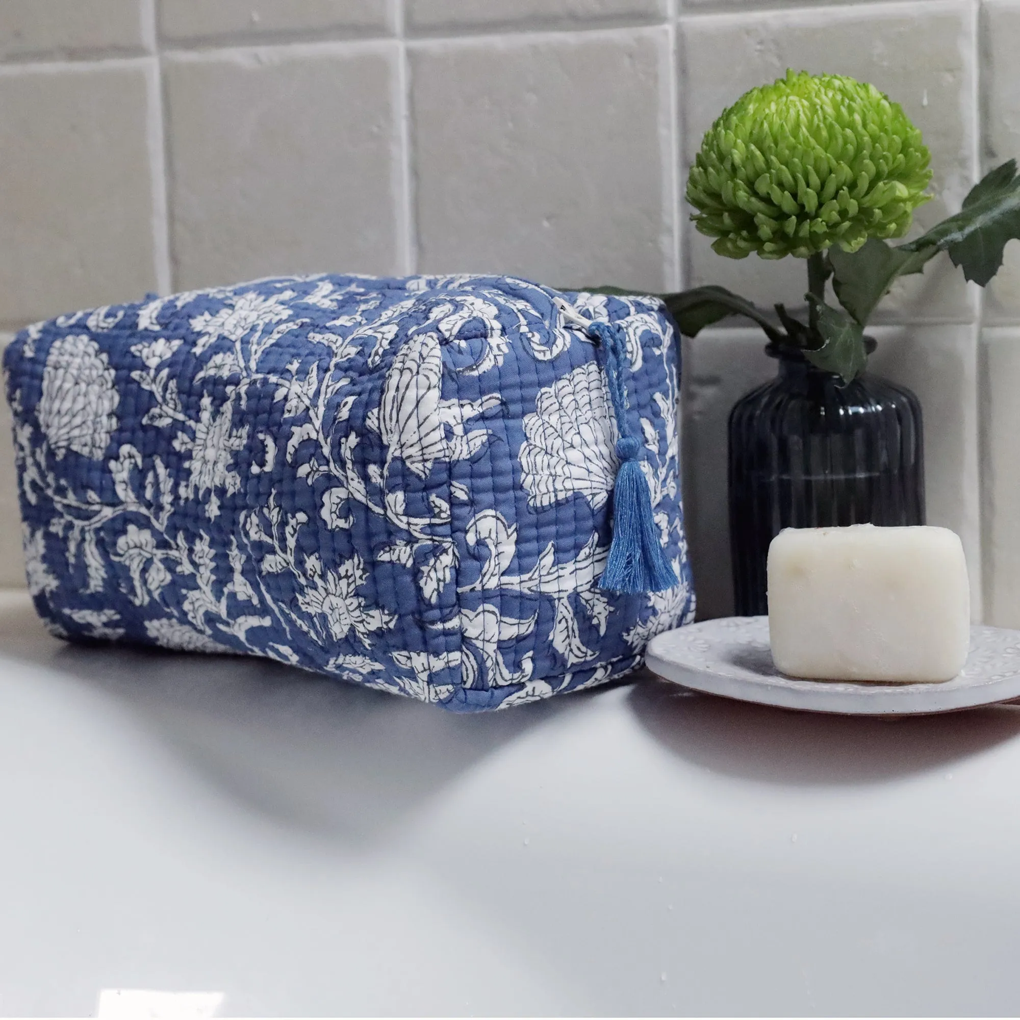 Atlantic Blue Seashell Flower Cosmetic Bag - Small