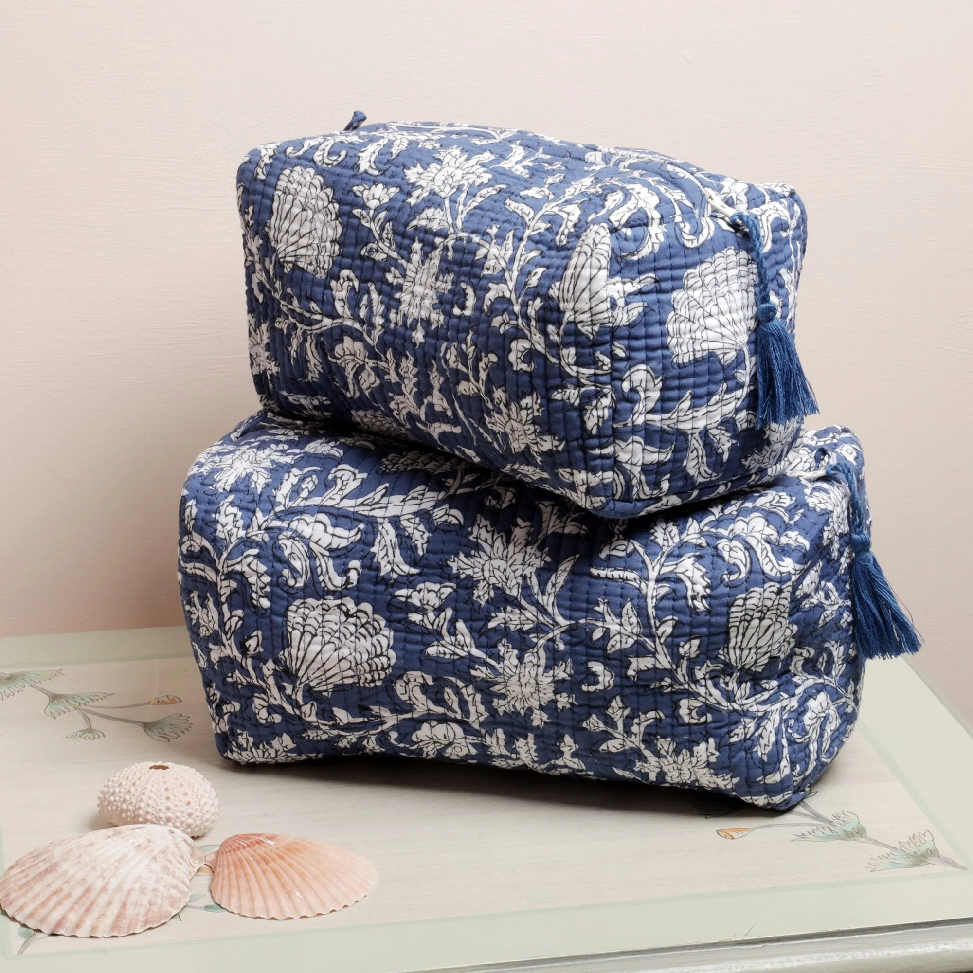 Atlantic Blue Seashell Flower Cosmetic Bag - Small