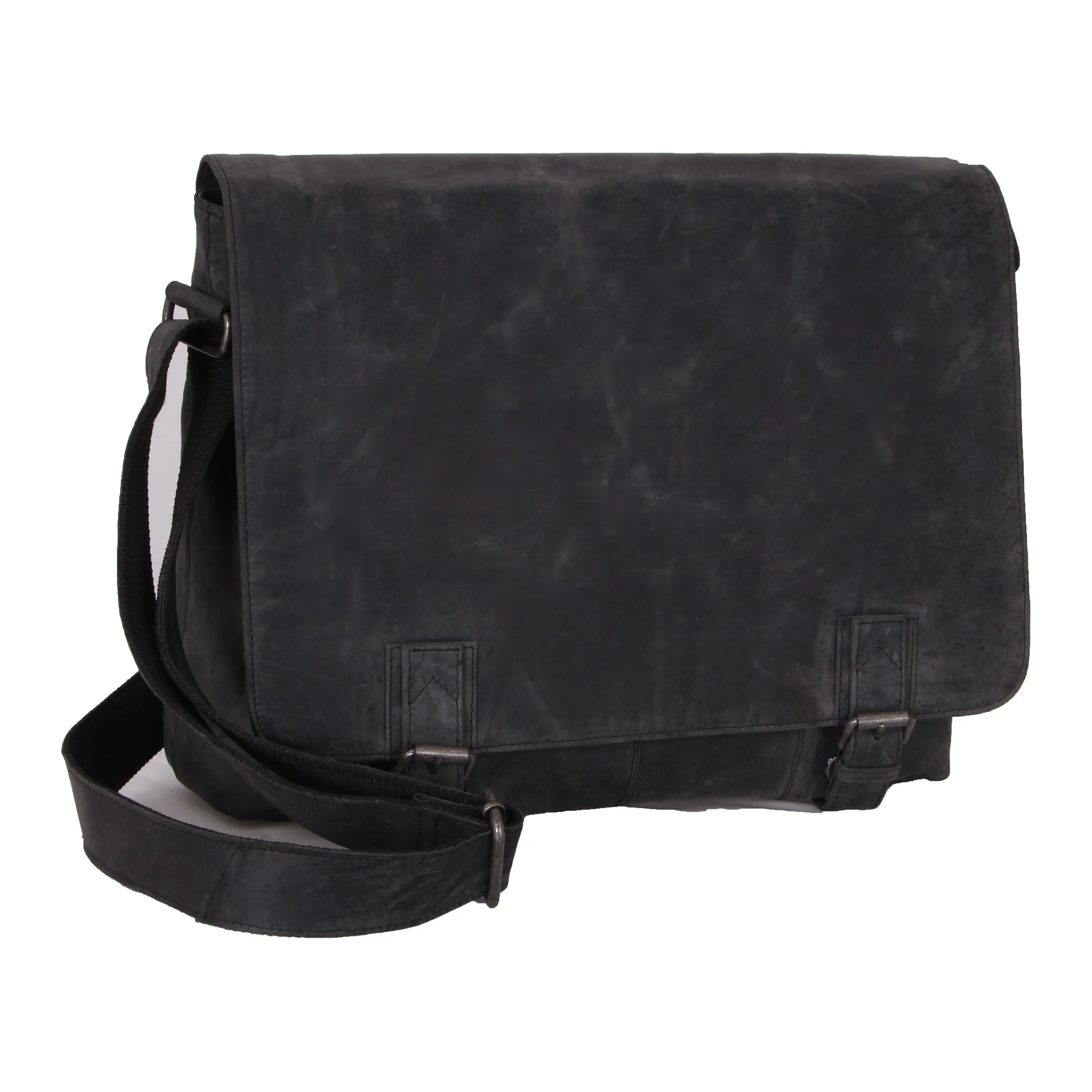 Avenue Hunter Leather Full Flap Bag Black -The Goliath Messenger Bag