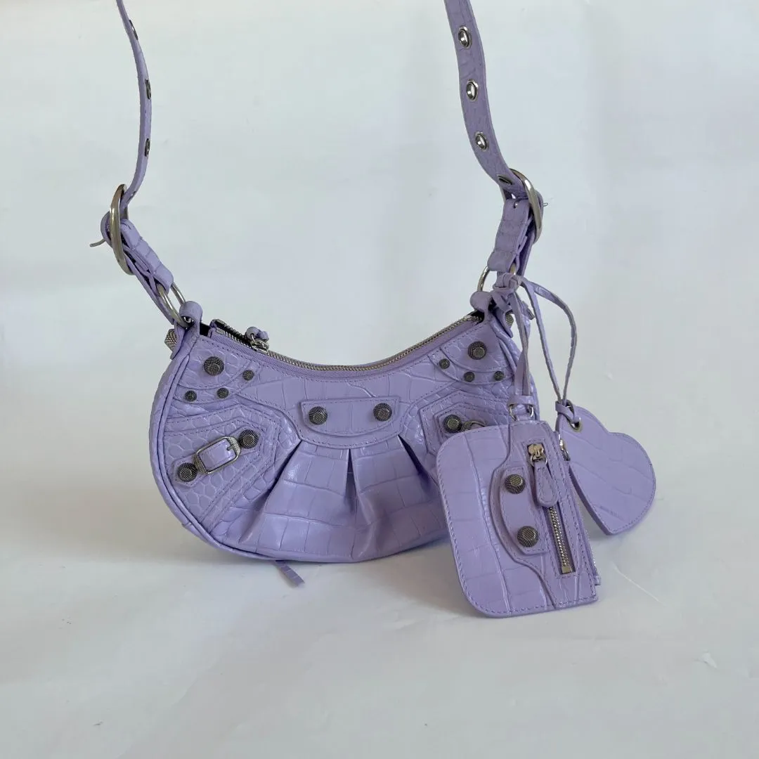 Balenciaga Le Cagole XS Shoulder Bag in Crocodile Embossed Calfskin