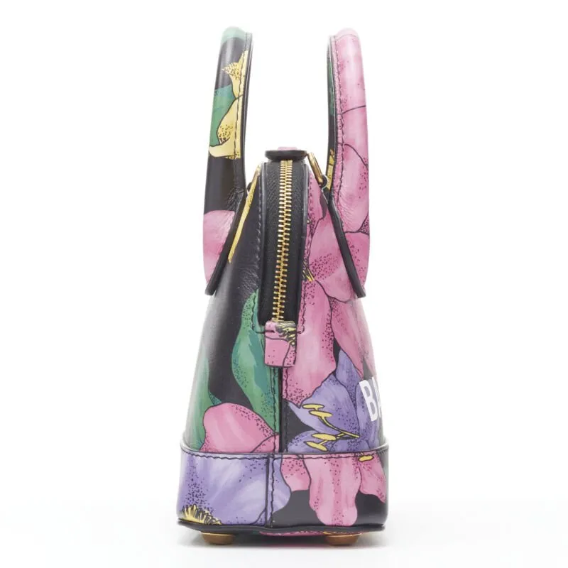 BALENCIAGA Ville XXS black floral logo print top handle crossbody bag