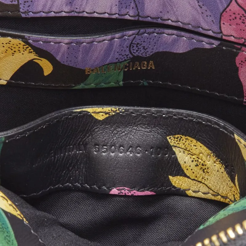 BALENCIAGA Ville XXS black floral logo print top handle crossbody bag
