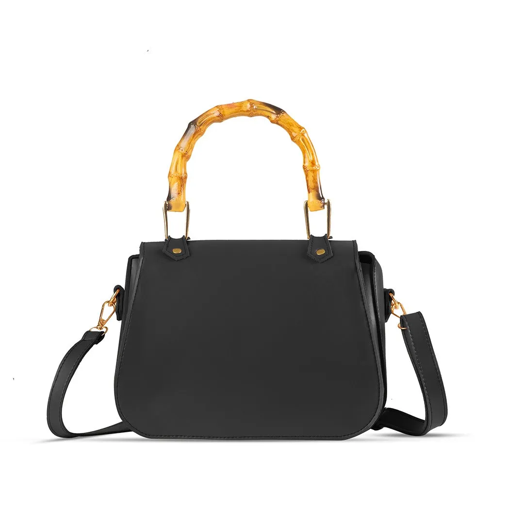 BAMBOO HANDLE BLACK HANDBAG