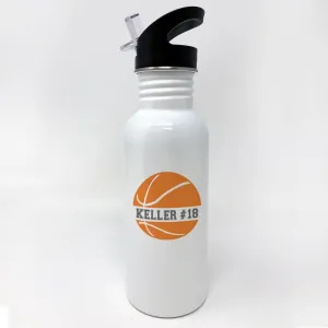 Basketball Watter Bottle, Personalized Sports Bottle with Straw, Water Bottle for Kids, "Keller"