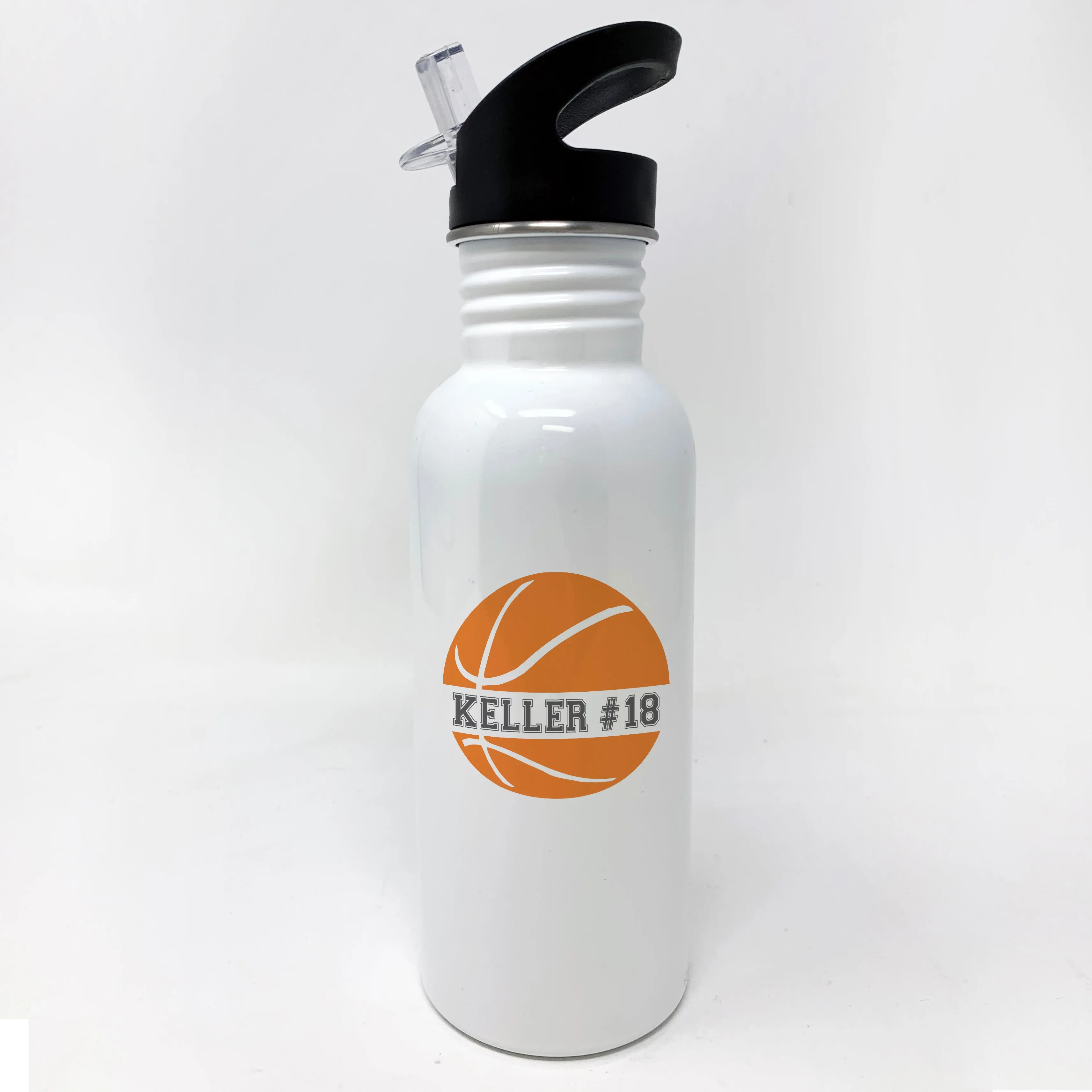 Basketball Watter Bottle, Personalized Sports Bottle with Straw, Water Bottle for Kids, "Keller"