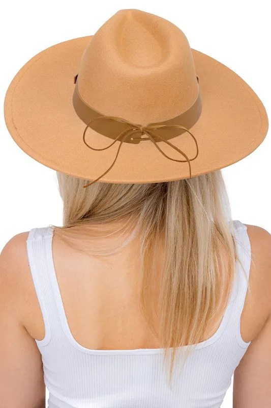 Beige Longhorn Monochrome Belt Wide Felt Rancher Hat