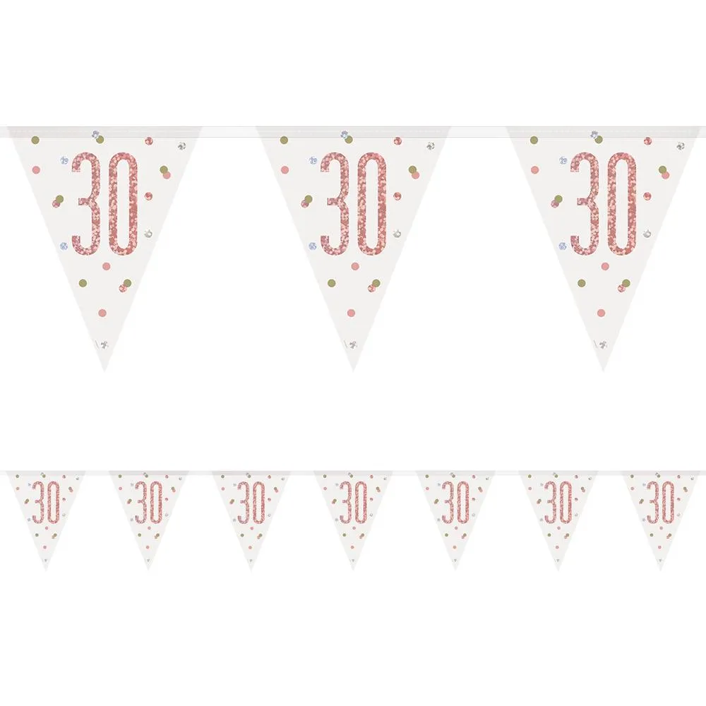 Birthday Glitz Rose Gold 30th Flag Bunting - 2.7m