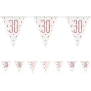 Birthday Glitz Rose Gold 30th Flag Bunting - 2.7m