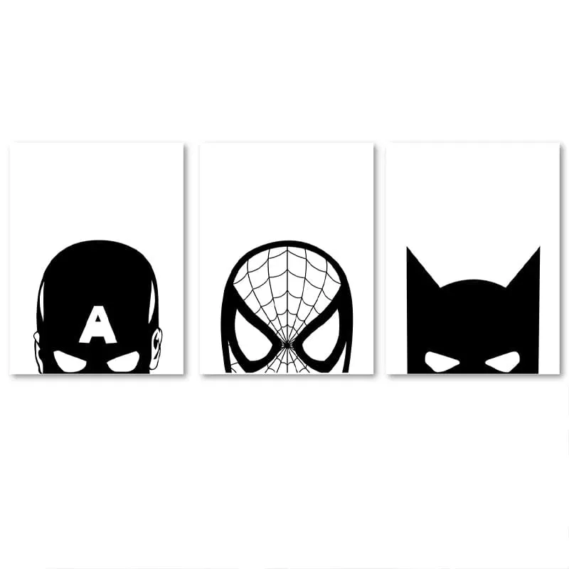 Black and White Spiderman Superhero Poster | Nordic Minimalist Marvel Canvas Print | Wall Art for Kids' Room Décor