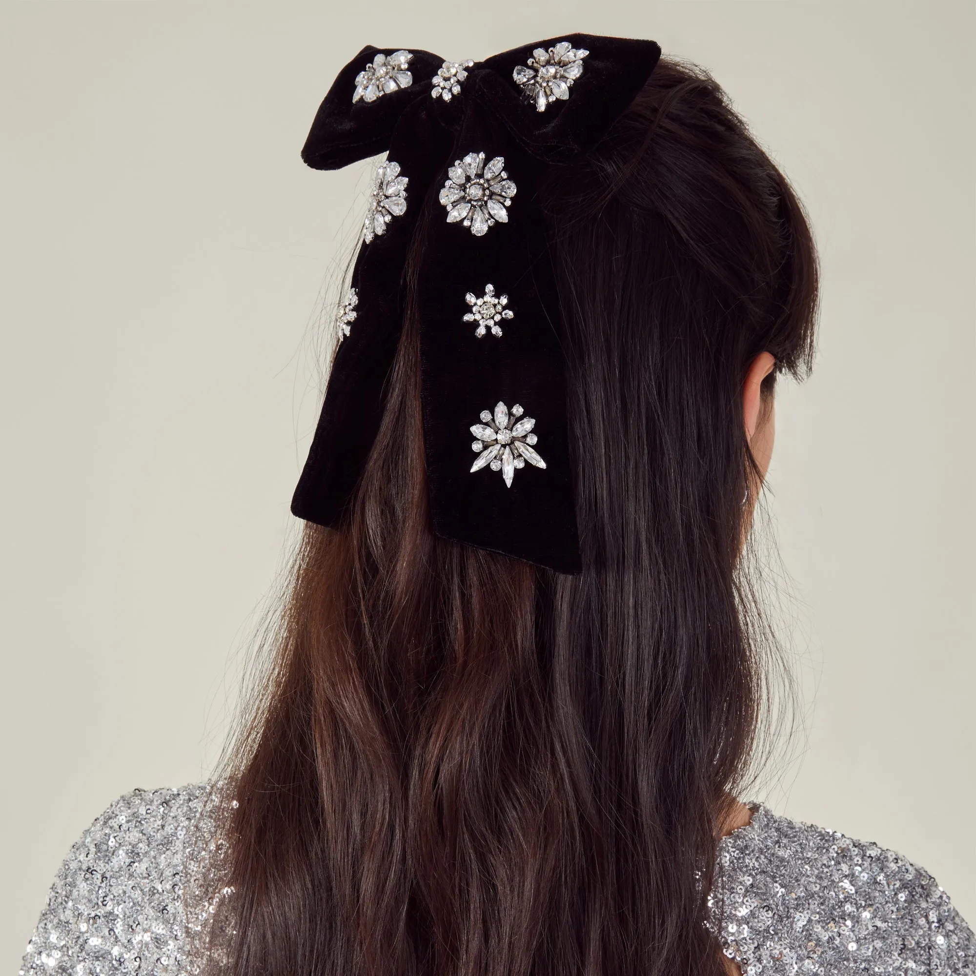 Black Gem Encrusted Bow Hair Clip