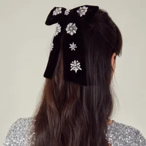 Black Gem Encrusted Bow Hair Clip