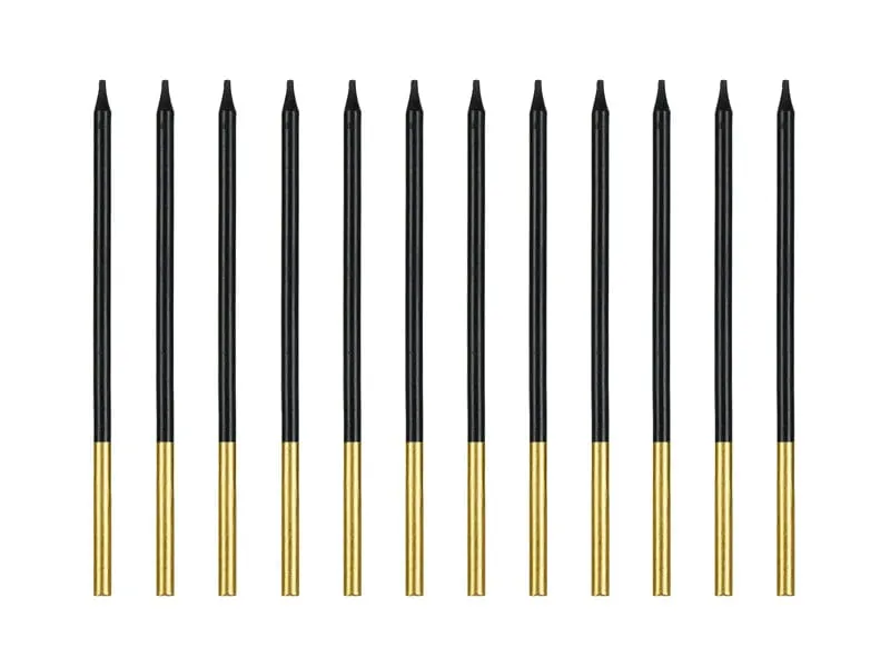 Black Gold Tip Cake Candles x 12